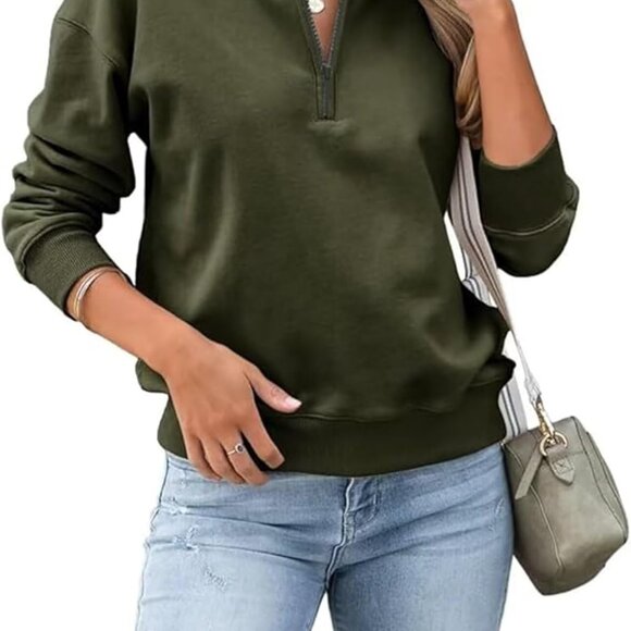 Women’s Quarter Zip Pullover Casual Long Sleeve Shirt Lightweight Sweatshirt - Picture 1 of 4